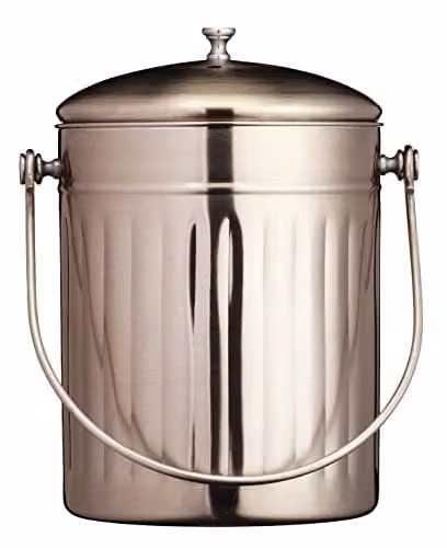 KitchenCraft Stainless Steel Compost Bin in Silver with Odour Filter and Flip Lid, 5 Litres – 1