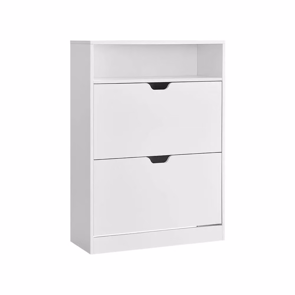 VASAGLE Modern White Wide Shoe Cabinet with 2 Tilting Compartments and Internal Shelves – 2