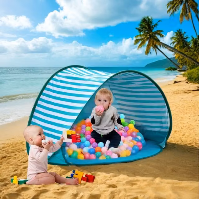 Livingandhome Baby Beach Tent with Mini Pool and Canopy in Green and Turquoise