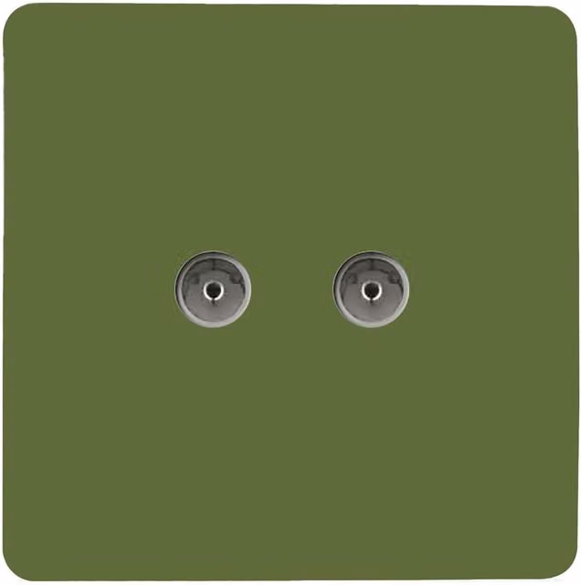Trendi Switch 2 Gang Female Co-Axial Television Flush Socket Plate, Moss Green