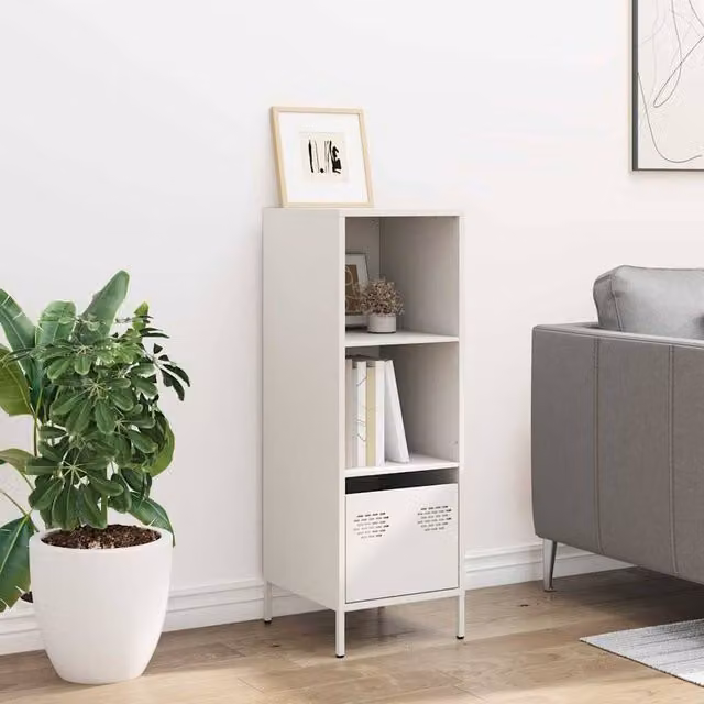 Berkfield Home White Steel Highboard with Doors, Drawers and Open Shelves, W/D/H: 35 x 39 x 103.5 cm – 1