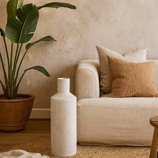 Wyld Haus Terra White Large Stoneware Textured Bottle Vase, H 42 cm x W 14 cm x D 14 cm – 1