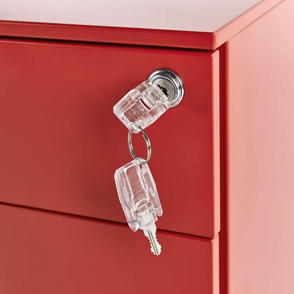 Wyld and Coco Red Metal Storage Cabinet with 3 Lockable Drawers and Castors – 6