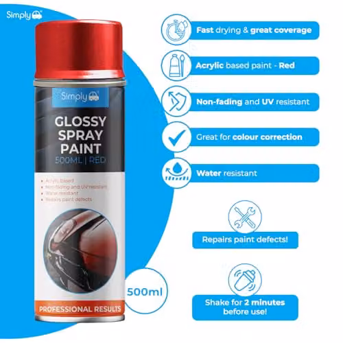 Simply Auto High Gloss Red Acrylic Spray Paint, 500ml – 2