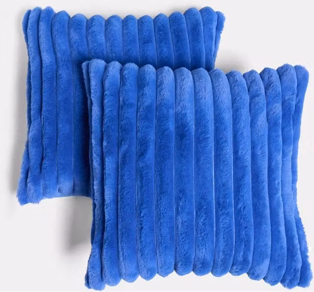OHS Faux Fur Thick Ribbed Cushion Covers in Cobalt Blue, Pack of 4, 45 cm