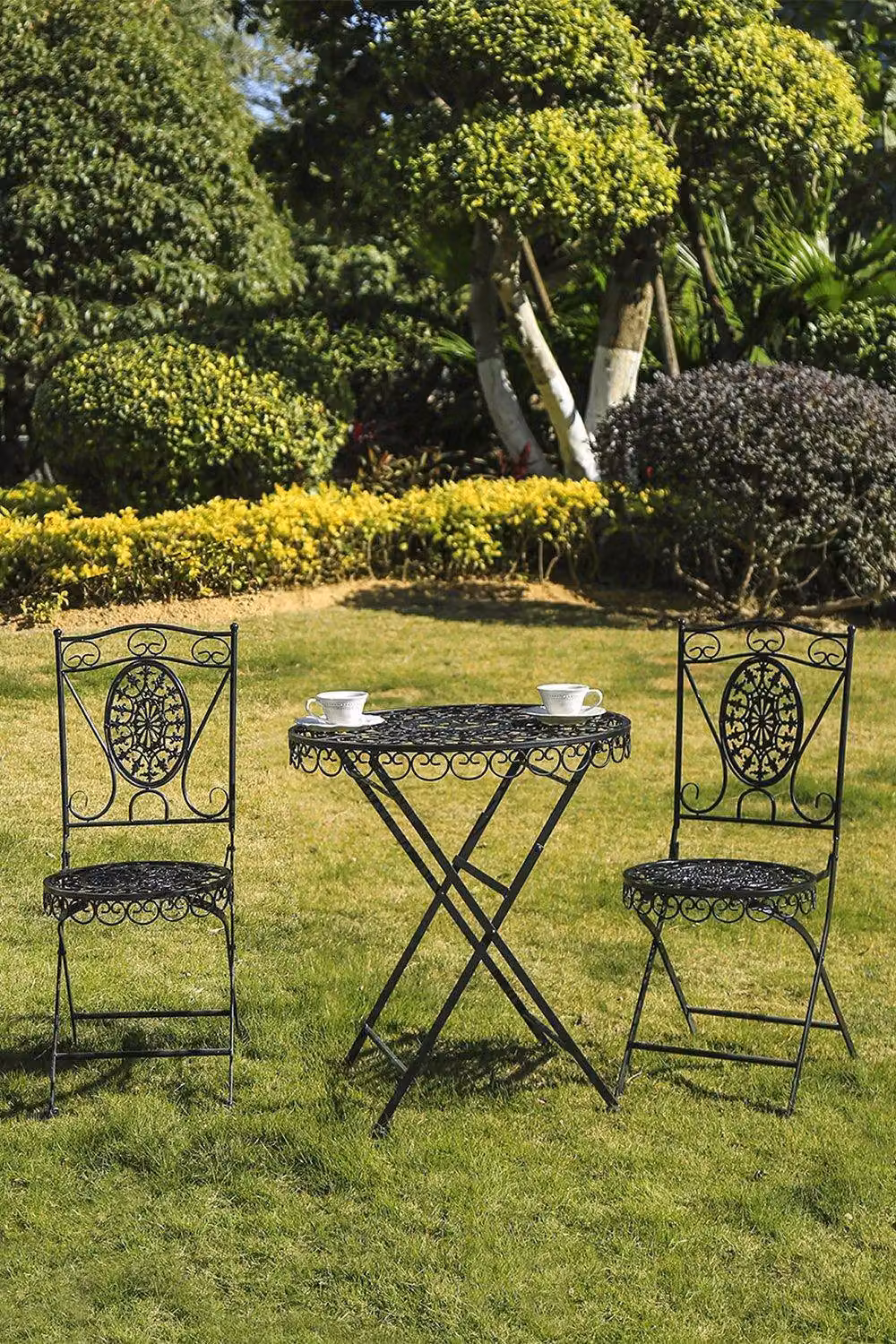 Glamhaus Metal Bistro 3 Piece Set Garden Patio Furniture in Matt Black – 2