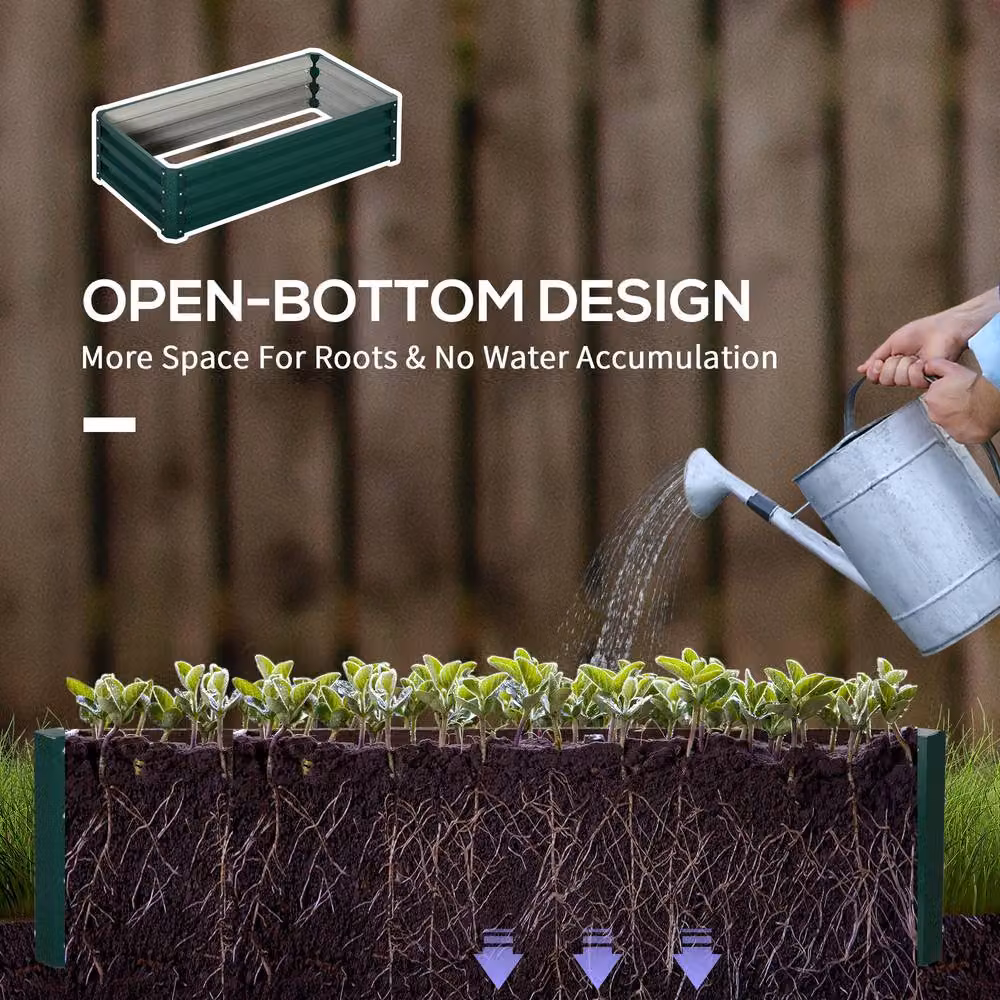 OUTSUNNY Set of 2 Green Raised Garden Bed Elevated Planter Boxes made of Galvanised Steel – 4