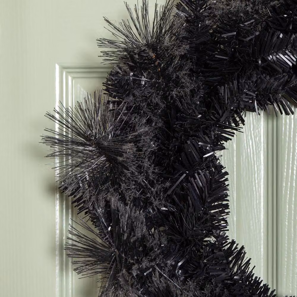 Samuel Alexander Plain Black Tipped Hanging Artificial Wreath for Christmas and Halloween, Diameter: 50 cm – 5