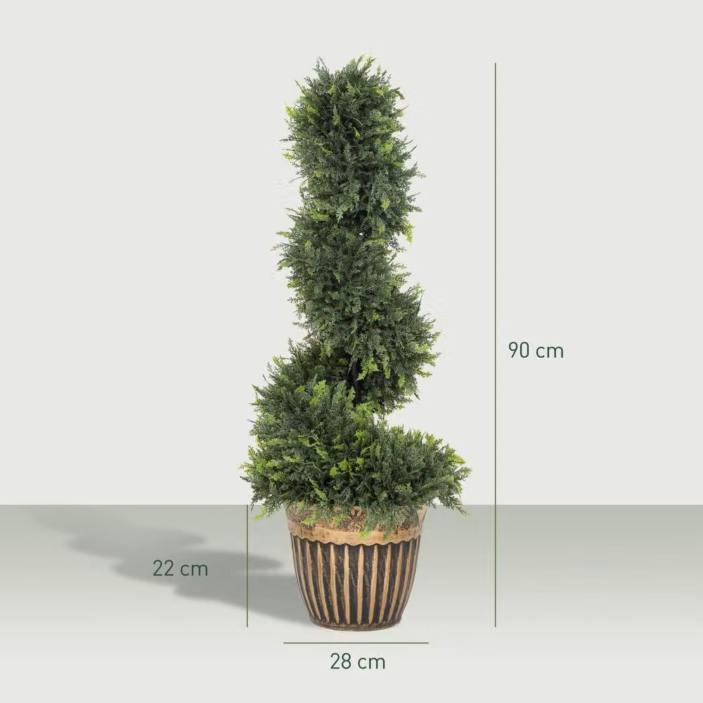 HOMCOM Set of 2 Green Artificial Spiral Cypress Topiary Trees with Pots, Height: 90 cm – 3