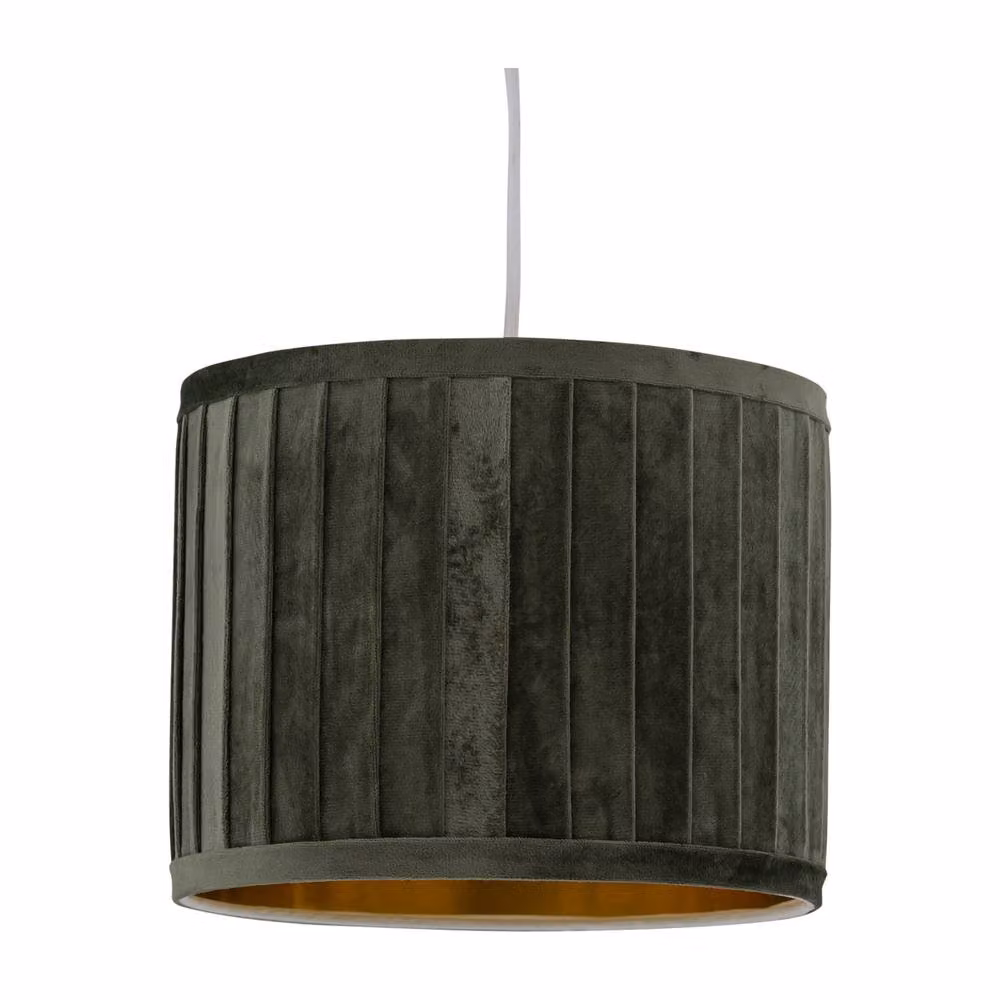 First Choice Lighting Sundance Dark Green Velvet Pleated Lamp Shade with Gold Inner, Diameter: 30 cm – 5