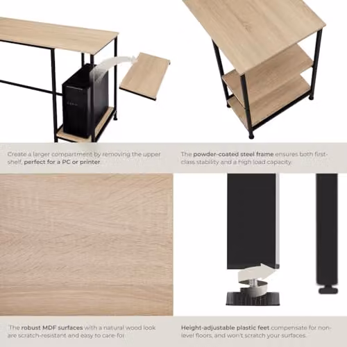 tectake Corner Desk in Industrial Design with Oak MDF and Black Metal Frame, W/D/H: 200 x 138 x 75.5 cm – 5