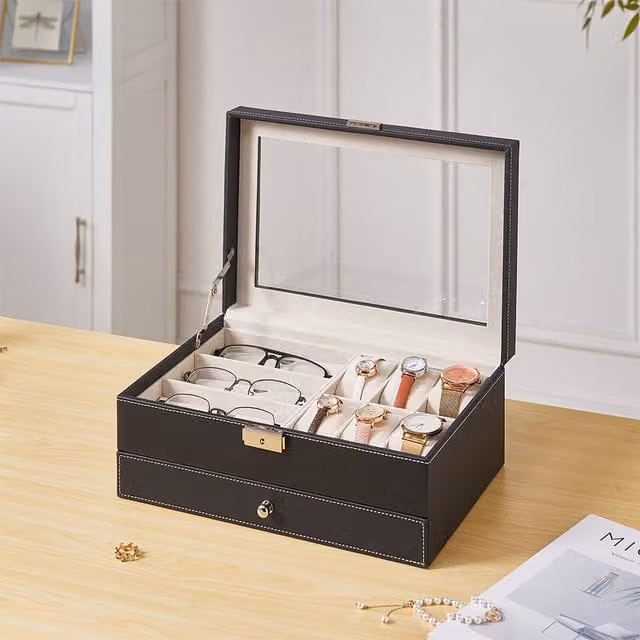 Livingandhome Black Fabric Jewellery and Watch Storage Box