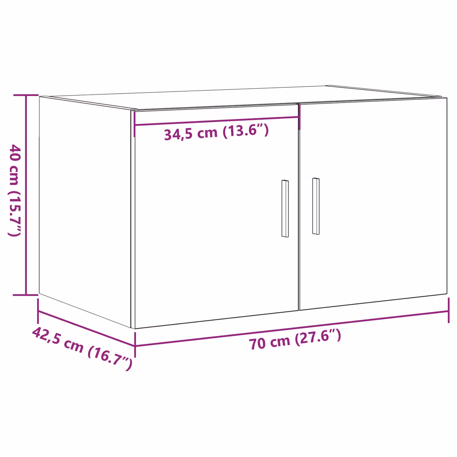 Berkfield Home Black Oak Wall Cabinet in Black Matt MDF, W: 70 cm, H: 42 cm, D: 40 cm – 4
