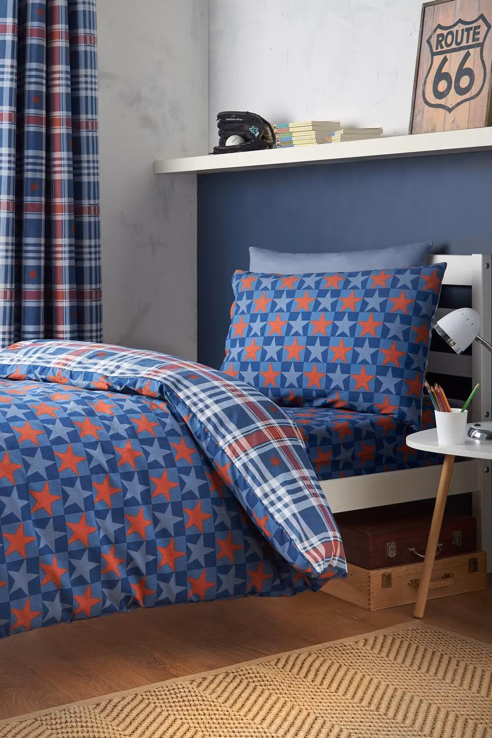 Catherine Lansfield Stars and Check Reversible Childrens Duvet Cover and Pillowcase Set, Blue – 3
