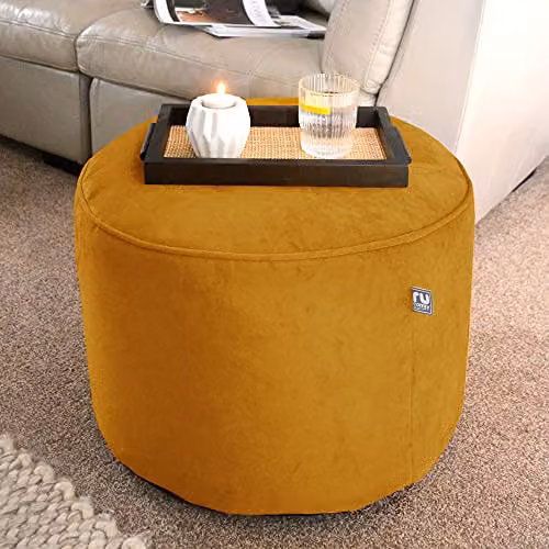 rucomfy Beanbags Velvet Cylindrical Pouffe Footstool, Yellow, W: 55 cm, H: 38 cm – 2