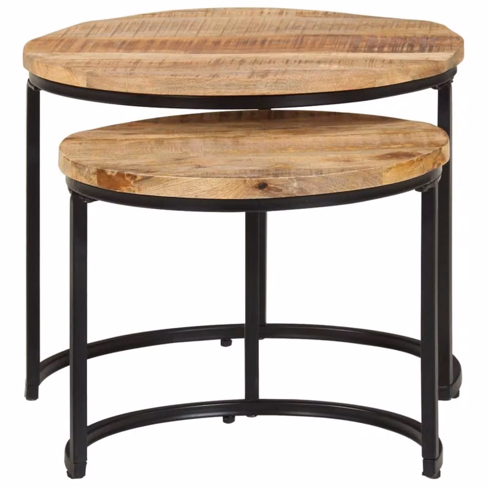 Berkfield Home Nesting Tables, Set of 2, Rustic Brown Rough Mango Wood – 2