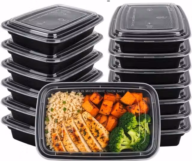 ECONX Black Airtight and Leakproof Plastic Meal Prep Container with Lid, 16oz, BPA-Free, Microwave Safe and Stackable