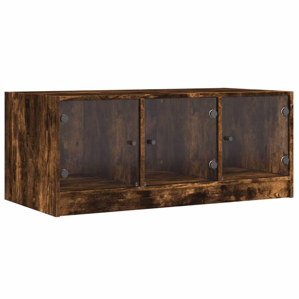 Berkfield Home Modern Coffee Table with Glass Doors in Smoked Oak Brown, W: 102 cm, D: 50 cm, H: 42 cm – 2