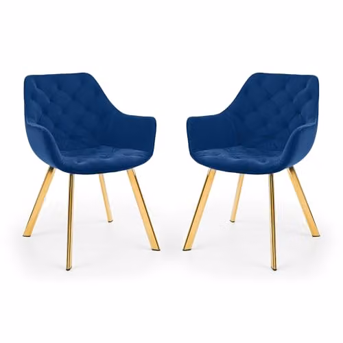 Julian Bowen Lorenzo Upholstered Velvet Dining Chairs with Armrests, Set of 2, Blue, H81 x W59.6 x D65 cm – 1