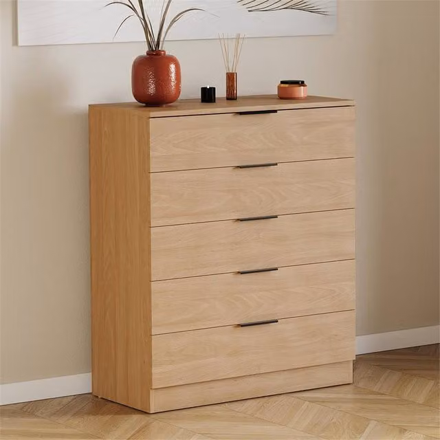 EONLION Modern Pine 5-Drawer Bedroom Storage Chest in Brown