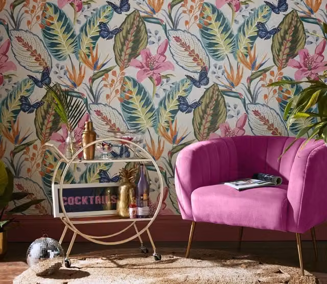 Envy Eden Floral Botanical and Animal Patterned Wallpaper in Blue, Green and Multicolour, W/H: 52 cm x 520 cm