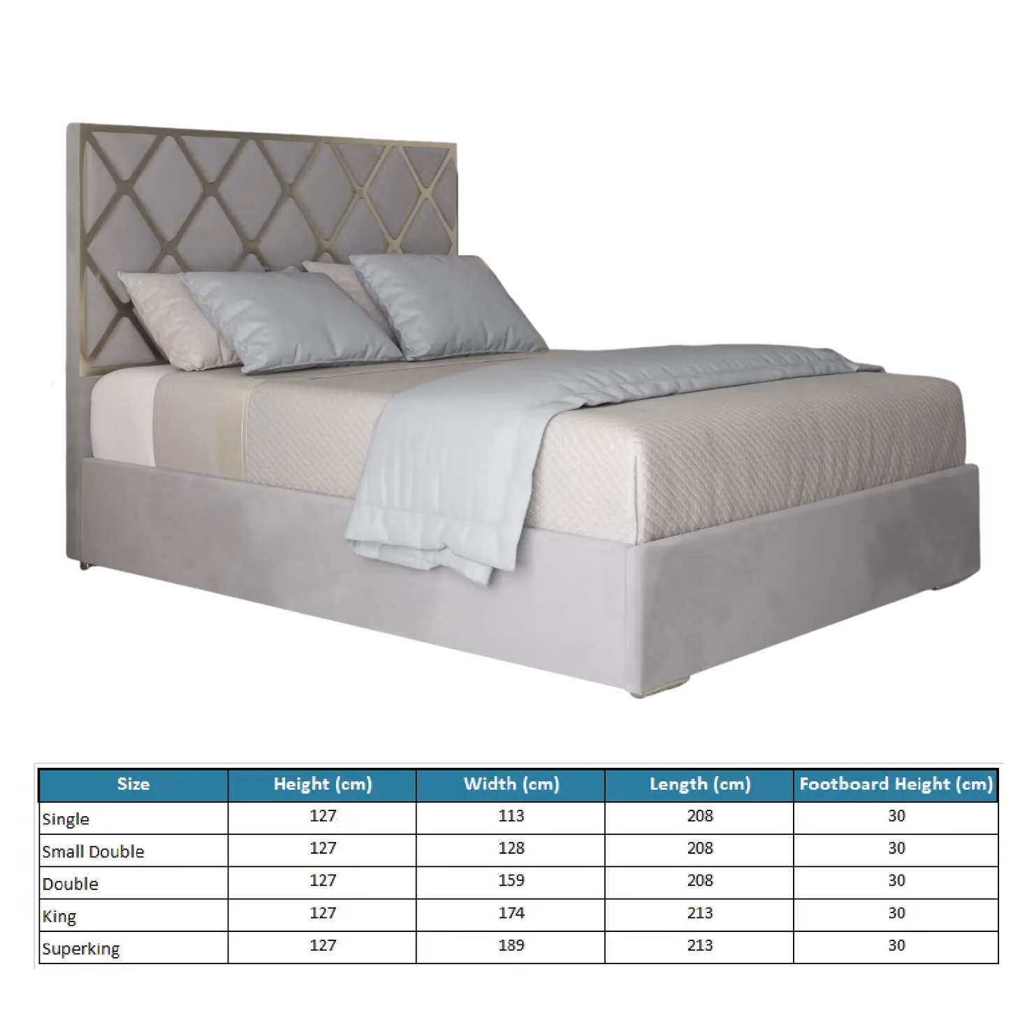 Casani Tammy Upholstered Velvet and Metal Bed Frame in Grey, W/D/H: 120 x 200 cm – 2