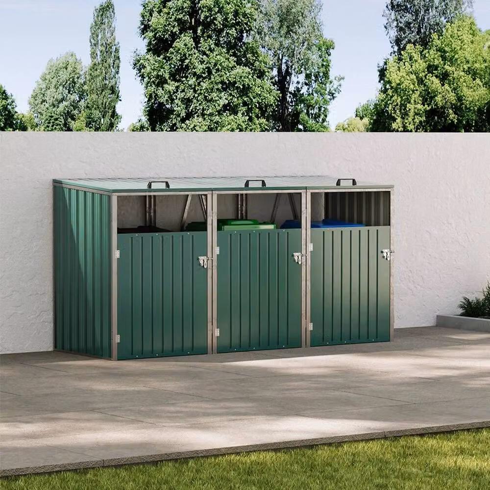 FLAVORA Triple Wheelie Bin Storage Metal Cover in Green – 2