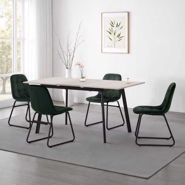 Seconique Avery Extending Dining Table Set with 4 Lukas Chairs in Concrete and Green – 4