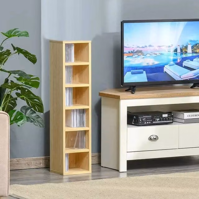 EONLION 6-Tier Brown Wooden CD DVD Media Storage Rack – 1