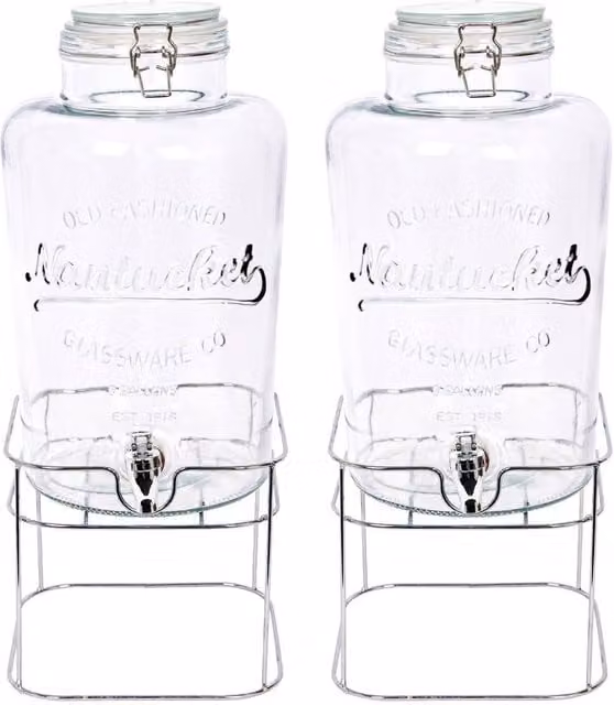 Rink Drink Silver Transparent Glass Drinks Dispensers with Tap, 8.7 l, Pack of 2