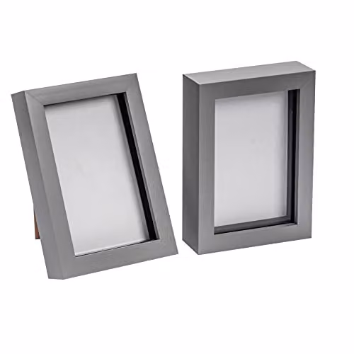 Nicola Spring Rectangular 3D Shadow Box Photo Frames, Pack of 2, Grey or Black, W/D/H: 17.5 x 12.5 x 3.5 cm