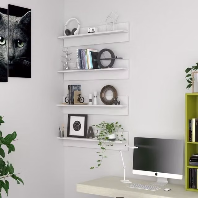 Berkfield Home Wall Shelf, 4 Piece Set, White, W: 80 cm, D: 18 cm, H: 11.5 cm