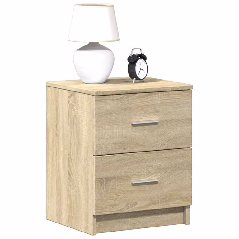 Berkfield Home Set of 2 Durable Bedside Cabinets with 2 Drawers in Sonoma Oak and Light Beige, W/D/H: 40 x 36 x 50 cm