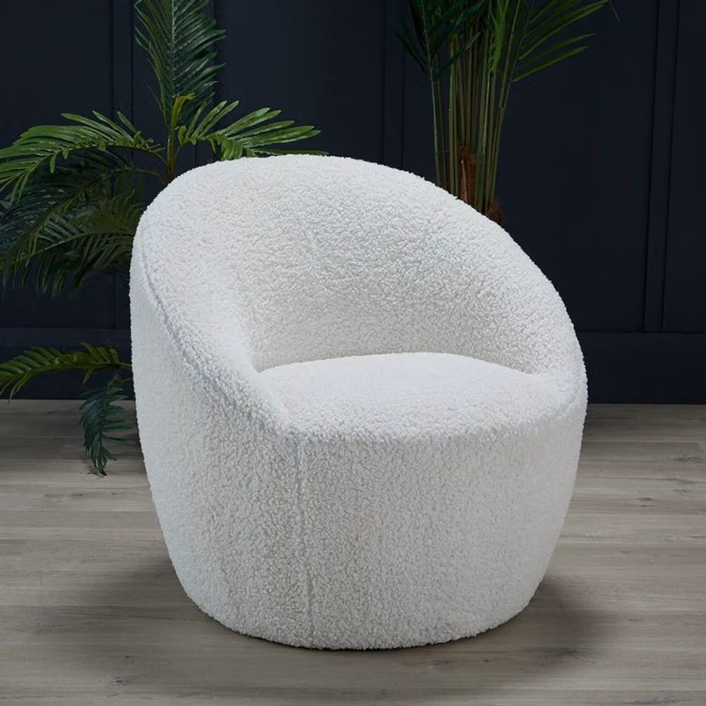 LPD Cocoon White Bouclé Fabric Tub Lounge Chair W75.5 x D75.5 x H70.5 cm – 3