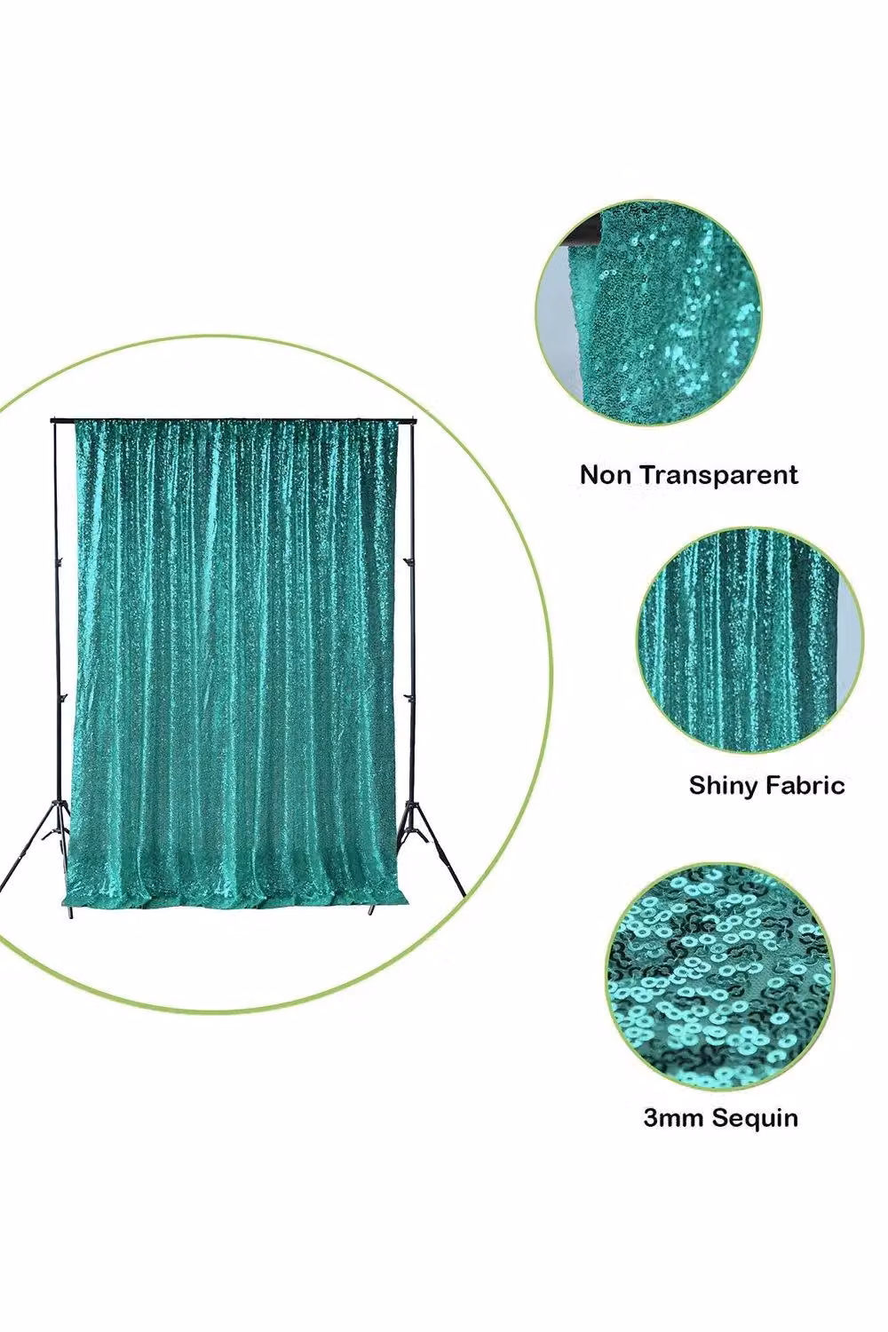 Neel Blue Shiny Sequin Backdrop Glitter Curtain in Emerald, W: 121.92 cm, H: 274.32 cm – 2