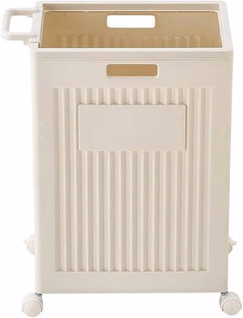 KORVIXA Medium Storage Basket with Wheels and Handles, Beige – 1