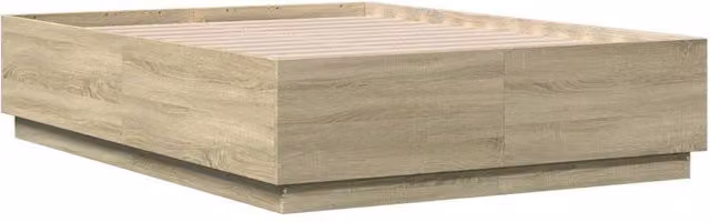 Berkfield Home Durable Bed Frame with LED Under-Bed Lighting in Sonoma Oak and Beige, W/D/H: 120 x 200 cm