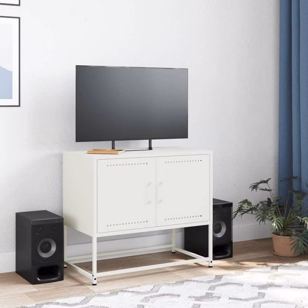 Berkfield Home Industrial White Metal TV Cabinet W: 68.5 cm, D: 39 cm, H: 60.5 cm – 2