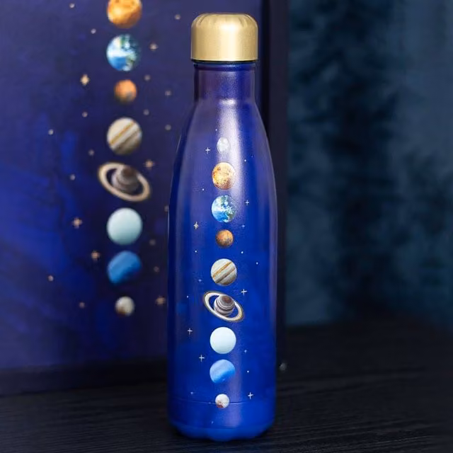 Uniqueful Solar System Metal Water Bottle in Blue and Gold, 1000ml