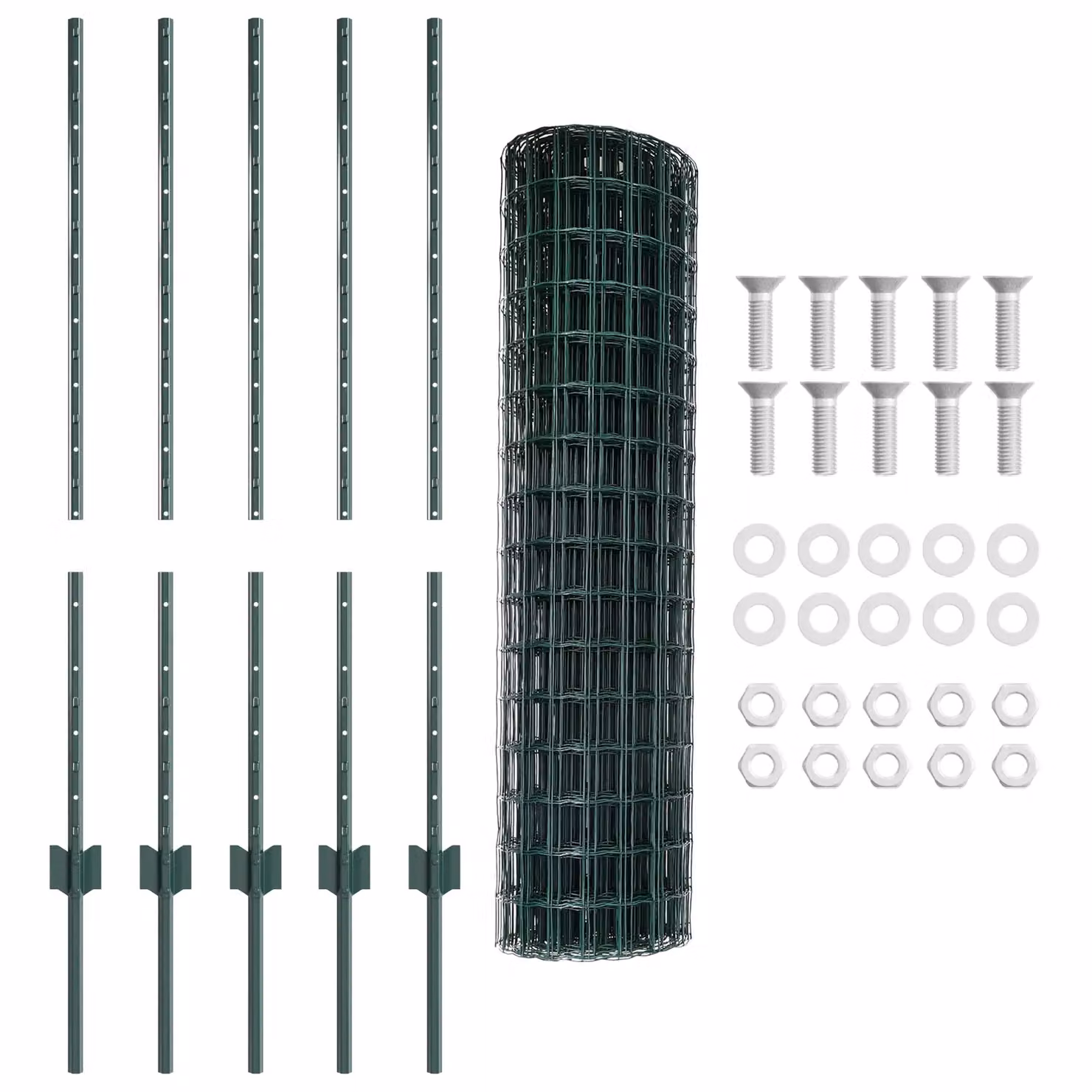 Berkfield Home Euro Fence with 5 U Posts, Green PVC-Coated Steel, W: 10 m, H: 1 m – 3