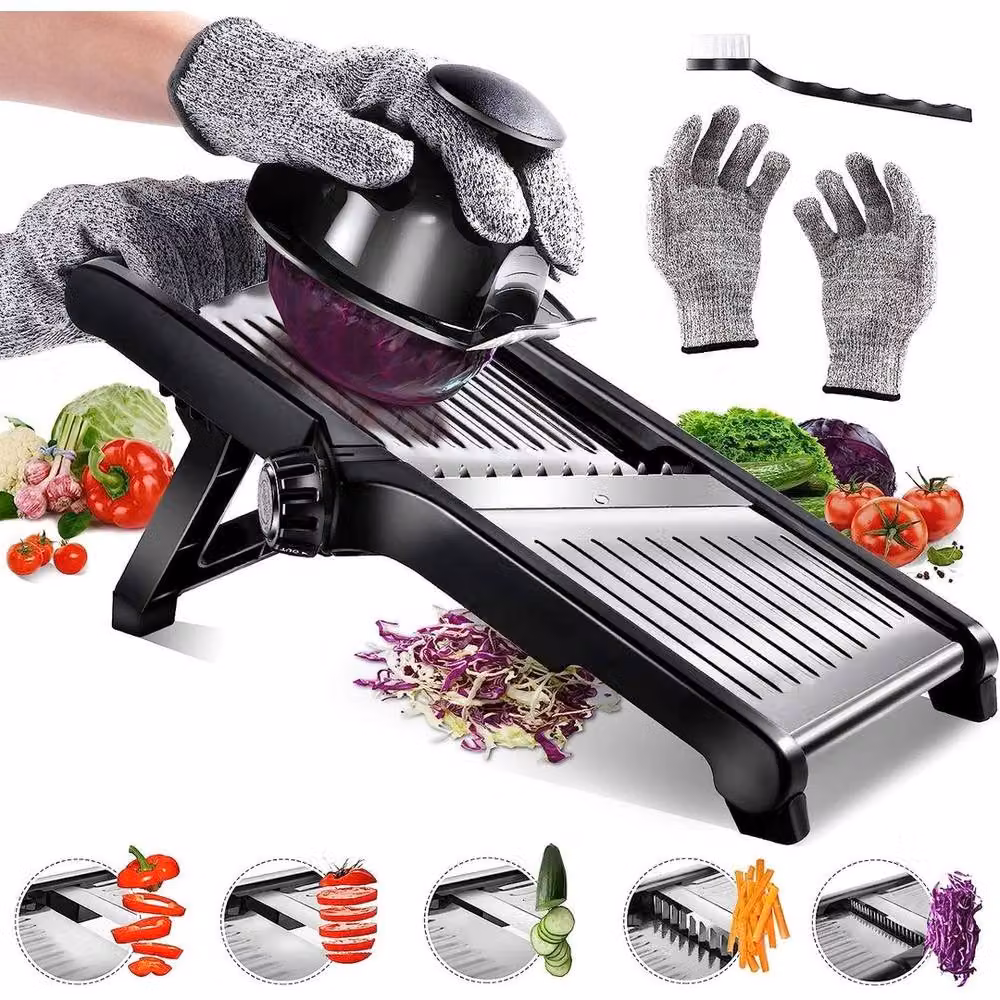 FLAVORA Professional Adjustable Mandoline Slicer with Multiple Blades, Black – 4