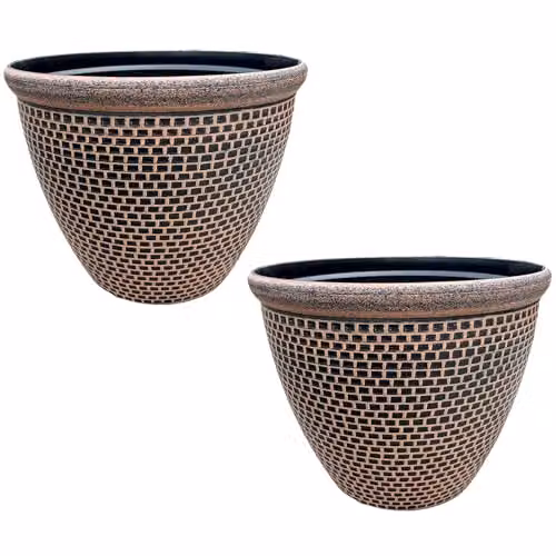 Gr8 Garden Cromarty Round Plastic Plant Pot Planter, Orange, Pack of 2, Diameter: 36 cm