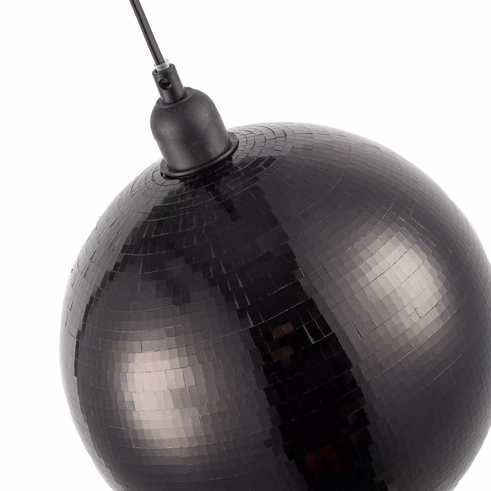 Happy Homewares Shiny Disco Mosaic Ball Pendant Shade in Black Mirrored Tiled Retro Style – 3