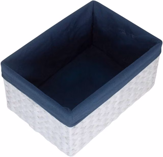 Red Hamper Rectangular Paper Rope Storage Basket with Navy Blue Cotton Lining in White – 1
