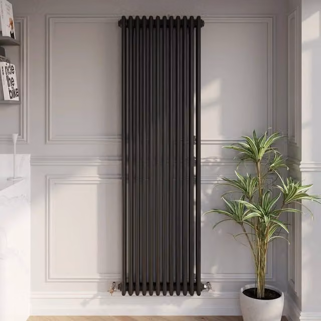 Temprazo Black Steel Wall Mounted Column Radiator H: 42.5 cm, W: 30.0 cm, D: 10.0 cm