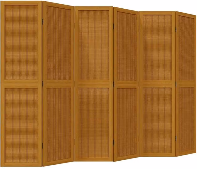 Berkfield Home 6 Panel Brown Solid Wood Paulownia Room Divider