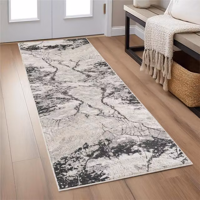 Elysium Modern Abstract Living Room Area Rug in Grey and Gold, W: 220 cm, D: 60 cm