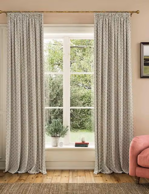 Joules Floral Foulard Pure Cotton Pencil Pleat Curtains, Green Mix, H 168 cm x W 137 cm