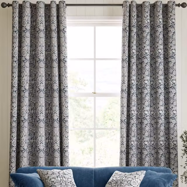 William Morris At Home Blue Floral Blackout Eyelet Curtain Panel
