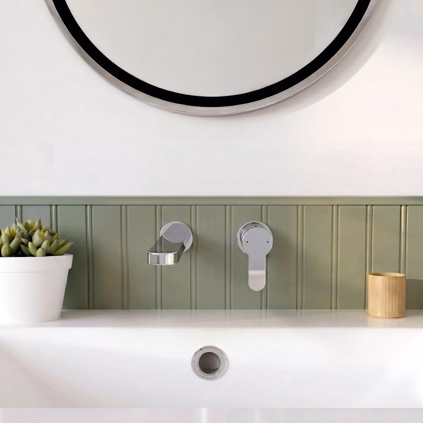 Balterley Pride Round Wall Mounted 2 Tap Hole Bathroom Basin Mixer Tap in Chrome – 4